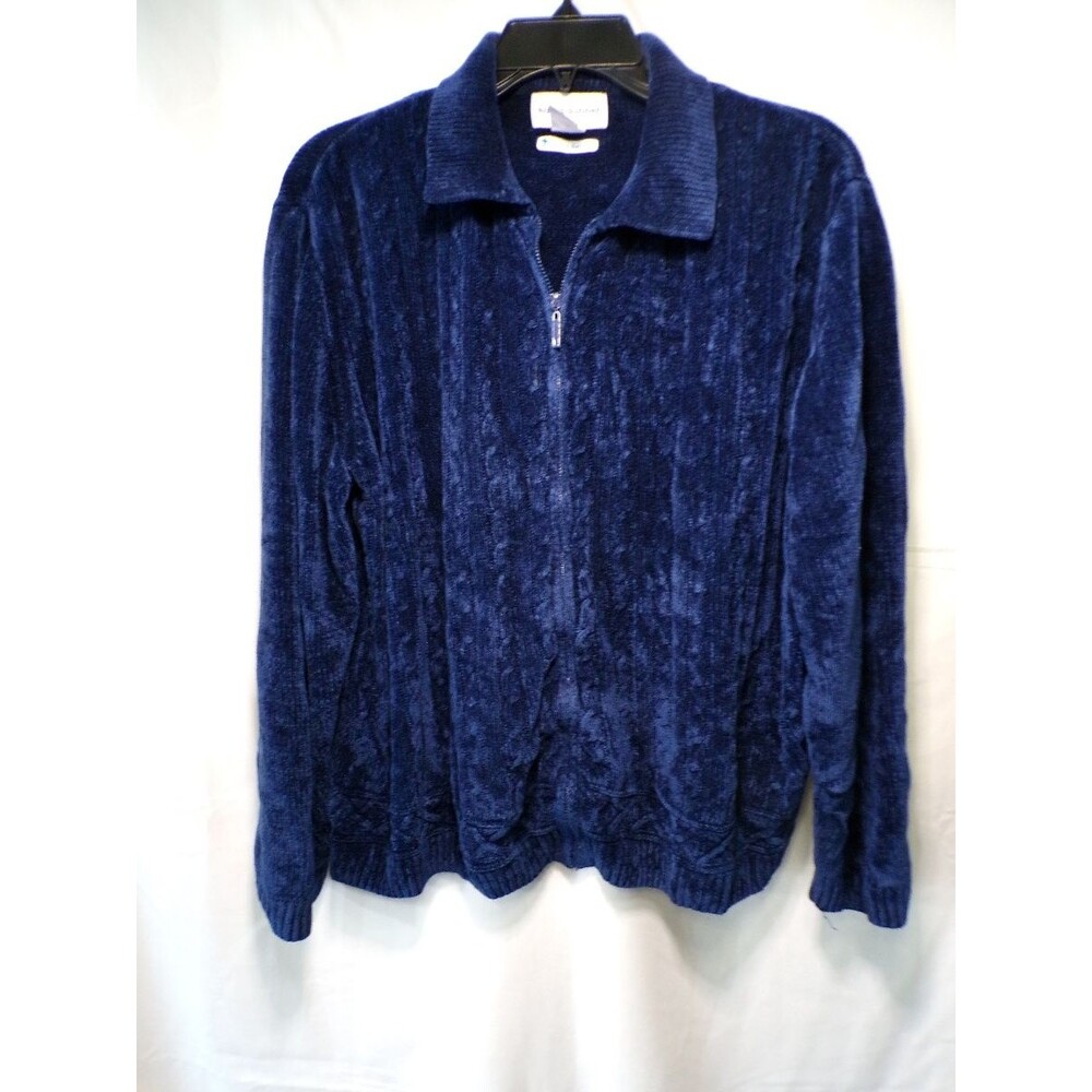 Alfred Dunner Women's Large Blue Full Zip Knit Sweater Cardigan Jacket